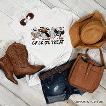 Cargar imagen en el visor de la galería, Chick or Treat Spooky T-Shirt, Halloween Chicken Tee for Country Life Enjoyers
