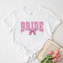 Cargar imagen en el visor de la galería, Coquette Bride T-Shirt, Pink Bow White Tee for Stylish Brides