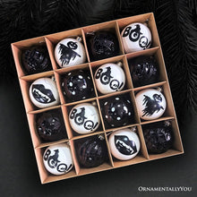 Load image into Gallery viewer, Creepy Boo Assorted 16 Piece Black and White Ornament Bundle, Monochrome 3" Halloween Bauble Set