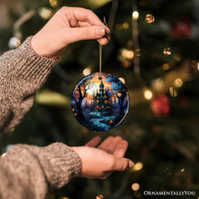 Load image into Gallery viewer, Dark and Gloomy Haunted House Stained Glass Style Ceramic Ornament, Halloween Themed Christmas Gift and Decor