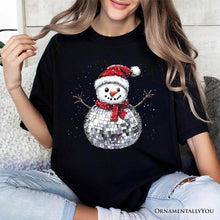 Load image into Gallery viewer, Disco Snowman Christmas T‑Shirt, Retro Holiday Tee for Dancers