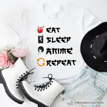 Load image into Gallery viewer, Eat Sleep Anime Repeat T-Shirt, Funny White Tee For Anime Lover