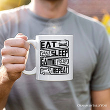 Load image into Gallery viewer, Eat Sleep Game Repeat Personalized Mug, Funny Gamer Gift With Custom Name