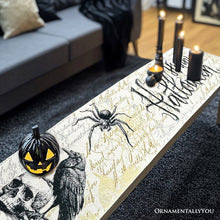 Carregar imagem no visualizador da galeria, Elegant 72" Gothic Jacquard Table Runner, Halloween Tablecloth with Spider Webs and Black Ravens