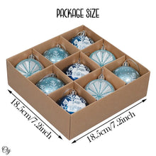 Load image into Gallery viewer, Elegant Blue Winter Theme Christmas Ornament Bundle, 9 Piece Snow and Tree Baubles