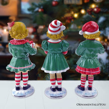 Load image into Gallery viewer, Elegant Victorian Christmas Girl Set of Three Figurines, 6" Holiday Home Decor