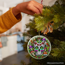 Load image into Gallery viewer, Enchanted Woodland Sugar Skull Ornament, Mystical Forest Christmas Gift and Decor
