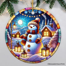 Load image into Gallery viewer, Enchanting Snowman with Cozy Lantern in Winter Village Ceramic Ornament for Decor and Gift