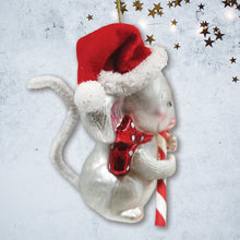 Load image into Gallery viewer, Festive Holiday Mouse Glass Christmas Ornament
