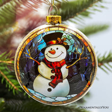 Load image into Gallery viewer, Festive Snowman Stained Glass Christmas Ornament