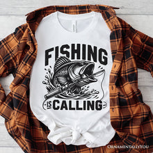 Carregar imagem no visualizador da galeria, Fishing Is Calling T-Shirt, White Outdoor Tee for Fishermen Dads