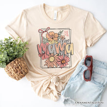Cargar imagen en el visor de la galería, Floral Mama Coquette Bow Pastel T-Shirt, White and Natural Boho Tee With Spring Flower