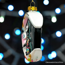 Carregar imagem no visualizador da galeria, Folkloric Siamese Cat Sugar Skull Glass Ornament, Celestial Crescent Moon Halloween Decor