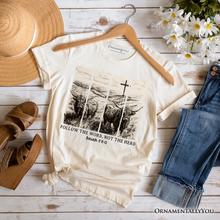 Carregar imagem no visualizador da galeria, Follow the Word Not the Herd Highland Cow T-Shirt, Isaiah 8:11-13 Bible Verse Christian Tee