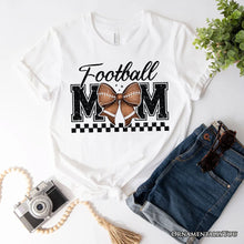 Carregar imagem no visualizador da galeria, Football Mom Coquette Bow Retro T-Shirt, Stylish Game Day White Tee for Trendy and Proud Sports Mothers
