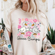 Carregar imagem no visualizador da galeria, Funny Goose Bumps Floral T-Shirt, White, Natural and Black Sarcastic Goose Tee Gifts