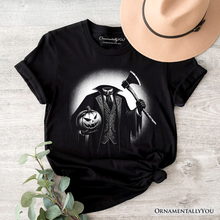 Carregar imagem no visualizador da galeria, Headless Horseman Spooky Portrait T-Shirt, Horror Villain Theme Halloween Tee