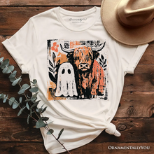 Carregar imagem no visualizador da galeria, Highland Cow Ghost Fall T-Shirt, Spooky Season Halloween Tee