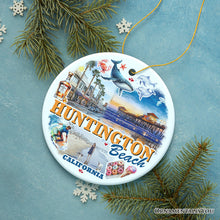 Load image into Gallery viewer, Huntington Beach Heritage Ornament, California Surf Culture Christmas Souvenir and Gift