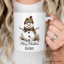 Carregar imagem no visualizador da galeria, Leopard Snowman Personalized Mug, Christmas Gift With Custom Name