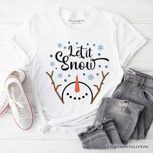 Carregar imagem no visualizador da galeria, Let It Snow Snowman T‑Shirt, Snowflakes Minimalist Tee for Winter Holiday Season