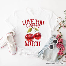 Carregar imagem no visualizador da galeria, Love You Cherry Much T-Shirt, Retro Disco White Tee for Fun Women