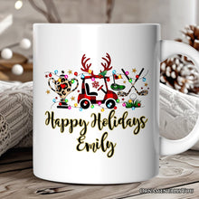 Carregar imagem no visualizador da galeria, Personalized Mug Golf Buffalo Plaid Christmas, Golf Cart, Putter and Trophy Golfing Gift