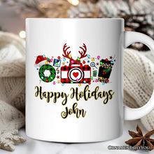 Carregar imagem no visualizador da galeria, Personalized Mug Photographer Buffalo Plaid Christmas, Photography Accessories like Camera, Holiday Gift