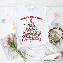 Carregar imagem no visualizador da galeria, Merry Cluckin' Christmas Tree T‑Shirt, Funny Santa Hat Chicken Farmhouse Tee
