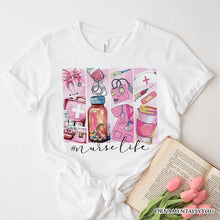 Carregar imagem no visualizador da galeria, Nurse Life T-Shirt, White and Natural Medical Essentials Tee for Coquette Nurses