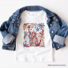 Carregar imagem no visualizador da galeria, Patriotic Statue of Liberty and Fireworks T-Shirt, Festive 4th of July Tee