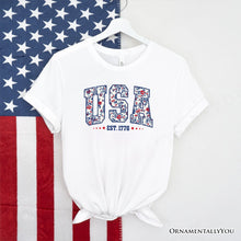 Carregar imagem no visualizador da galeria, Patriotic USA Floral T-Shirt, 1776 Independence Day Tee