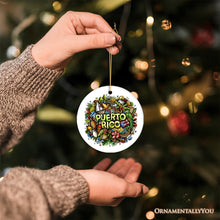 Carregar imagem no visualizador da galeria, Puerto Rico Symbols Graphic Art on Ceramic Ornament, Rican Culture Christmas Gift