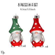 Carregar imagem no visualizador da galeria, Red and Green Polka Dot Christmas Folksy Gnome Ornament Set, 8 Shatterproof Tree Gnomies