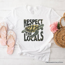 Carregar imagem no visualizador da galeria, Respect the Locals Turtles T-Shirt, Retro Grunge White and Natural Tee for Ocean and Beach Lovers