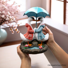Carregar imagem no visualizador da galeria, Romantic Swan Couple Under an Umbrella Solar Powered Garden Statue, 10" Lighted Outdoor Bird Figurine Decor