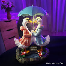 Carregar imagem no visualizador da galeria, Romantic Swan Couple Under an Umbrella Solar Powered Garden Statue, 10" Lighted Outdoor Bird Figurine Decor