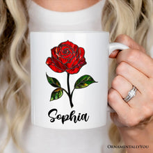 Carregar imagem no visualizador da galeria, Rose Stained Glass Personalized Mug, Love Blooms Like a Rose Custom Name Gift