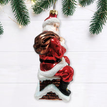 Load image into Gallery viewer, Santa Claus on Chimney Glass Christmas Ornament