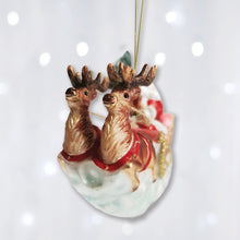 Load image into Gallery viewer, Santa Sleigh and Reindeer Elegant Christmas Ornament, Holiday Blown Glass Figurine