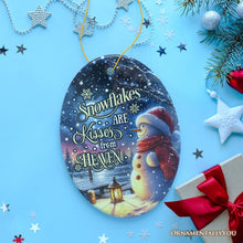 Load image into Gallery viewer, Snowflakes are Kisses from Heaven Quote Christmas Ornament, Snowman under the Twilight Sky Memorial Gift
