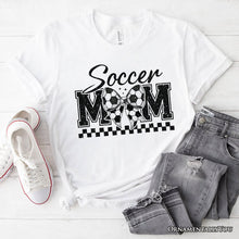 Load image into Gallery viewer, Soccer Mom Coquette Bow Retro T-Shirt, Stylish Game Day White Tee for Trendy and Proud Sports Mothers