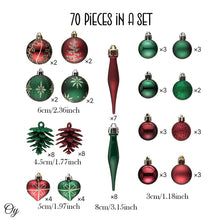 Carregar imagem no visualizador da galeria, Sophisticated Red and Green Saturated Ornament Ball Bundle Set, Refined Forest Nature Glittered Patterns on Baubles, 70 Pieces