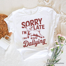 Load image into Gallery viewer, Sorry I'm Late Funny Lamb T-Shirt, Retro Dilly Dallying White and Natural Tee for Quirky Women