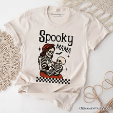 Load image into Gallery viewer, Spooky Mama Skeleton Halloween T-Shirt, Momster Retro Checkered Tee With Boo Vibes