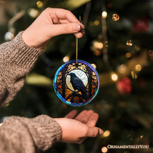Carregar imagem no visualizador da galeria, Stained Glass Creepy Dark Raven Ornament, Horror and Elegance