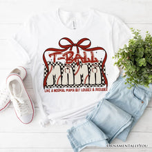 Load image into Gallery viewer, T-Ball Mama Coquette Red Bow T-Shirt, Retro White and Natural Tee for Proud Sports Moms