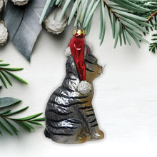 Load image into Gallery viewer, Tabby Cat with Santa Hat Glass Christmas Ornament