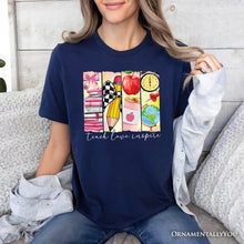 Carregar imagem no visualizador da galeria, Teach Love Inspire T-Shirt, Retro Brushstroke White, Natural, and Navy Tee for Passionate Teachers