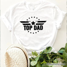 Load image into Gallery viewer, Top Dad Military Star T-Shirt, White and Black Patriotic Tee for Heroic and Proud Fathers